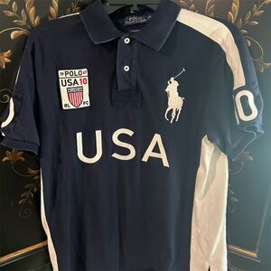 Polo Ralph Lauren Men's Blue USA Custom Fit Polo Shirt Size L